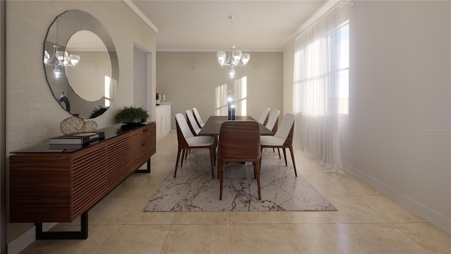 3607 Hidden River Ln, Tavares, FL 32778 - dining room with a chandelier, ornamental molding, tile patterned floors, and baseboards