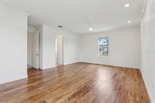 3607 Hidden River Ln, Tavares, FL 32778 - spare room featuring light wood-style flooring, ceiling fan, crown molding, baseboards, and recessed lighting