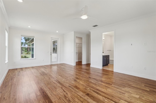 3607 Hidden River Ln, Tavares, FL 32778 - unfurnished room with crown molding, ceiling fan, light wood-style flooring, baseboards, and recessed lighting