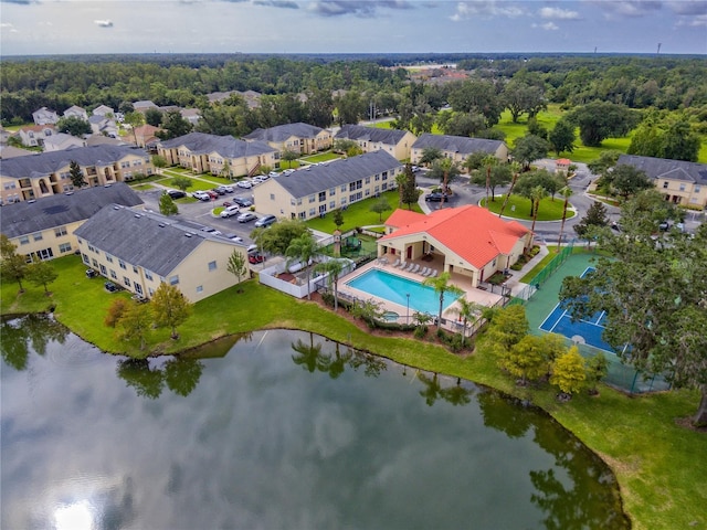 drone / aerial view featuring a water view