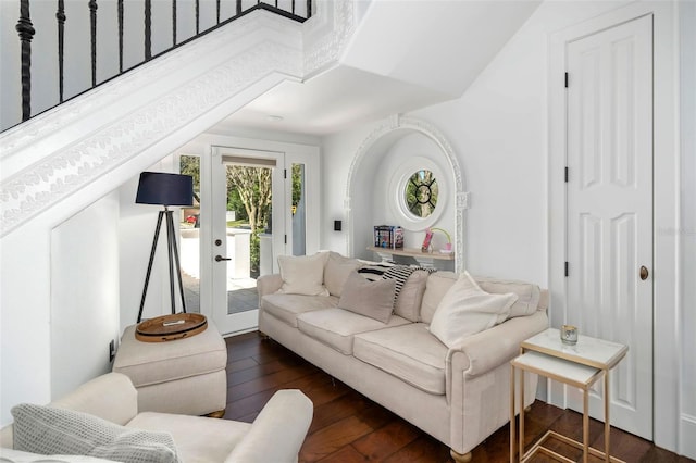 living area with dark wood-type flooring