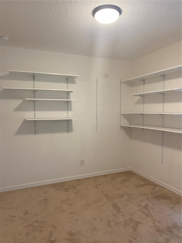 carpeted spare room featuring a textured ceiling and baseboards