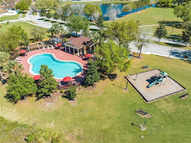 bird's eye view featuring a water view