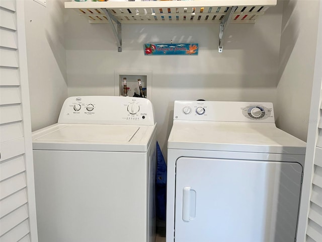 clothes washing area featuring washing machine and clothes dryer and laundry area