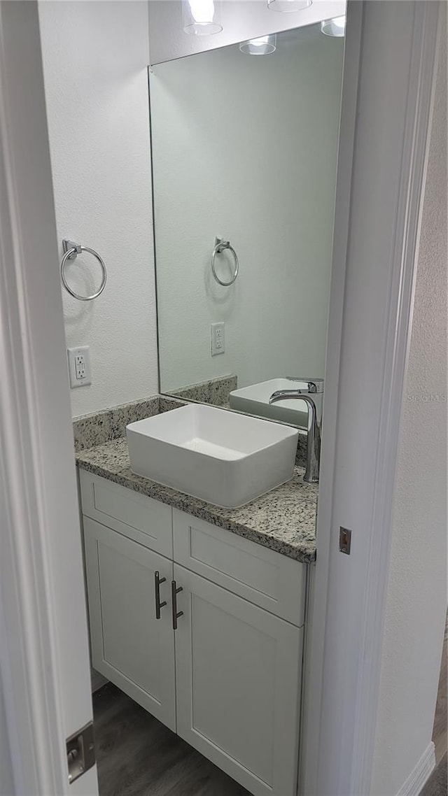 bathroom with vanity and wood finished floors