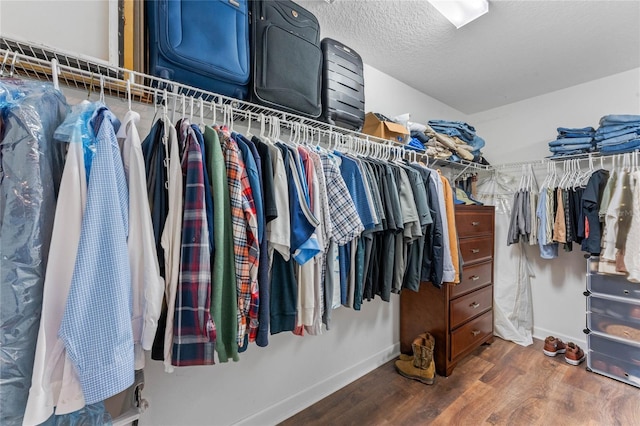 walk in closet featuring wood finished floors