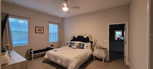 bedroom featuring ceiling fan and carpet flooring