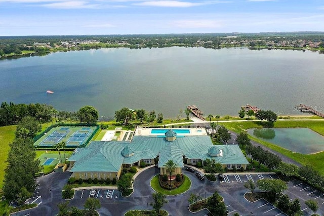 aerial view featuring a water view