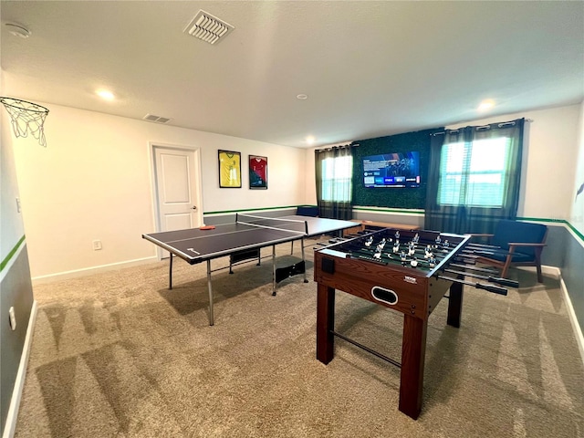 game room with visible vents, carpet floors, and a healthy amount of sunlight