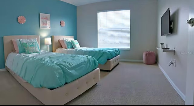 bedroom with baseboards and carpet flooring