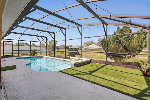 pool with a yard, a lanai, and a patio area