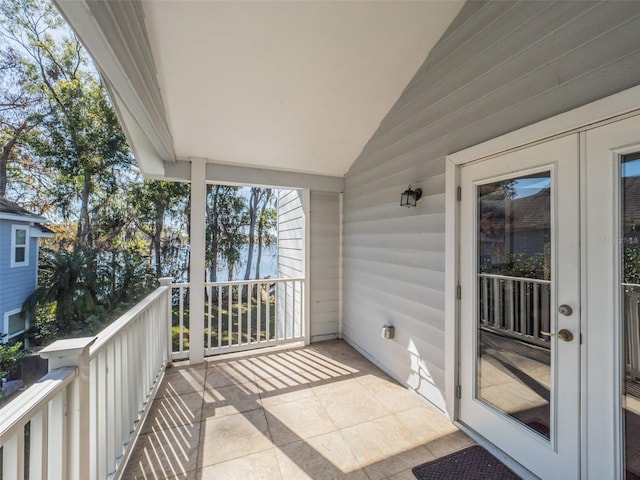 balcony featuring french doors