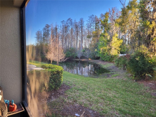 view of yard with a water view