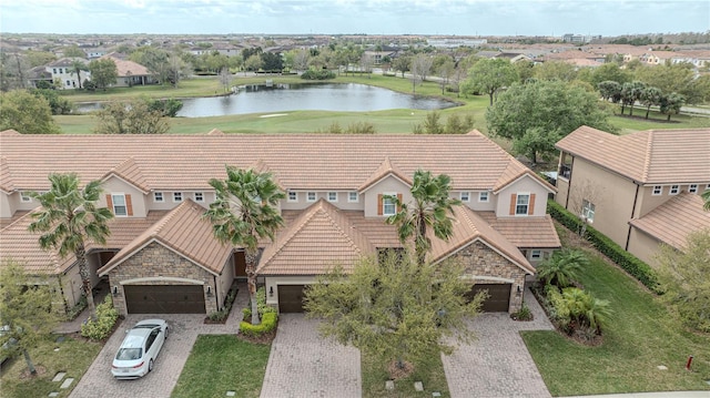 aerial view with a water view