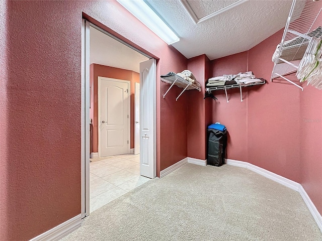 walk in closet with light colored carpet