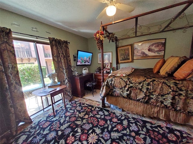 bedroom featuring a textured ceiling and carpet