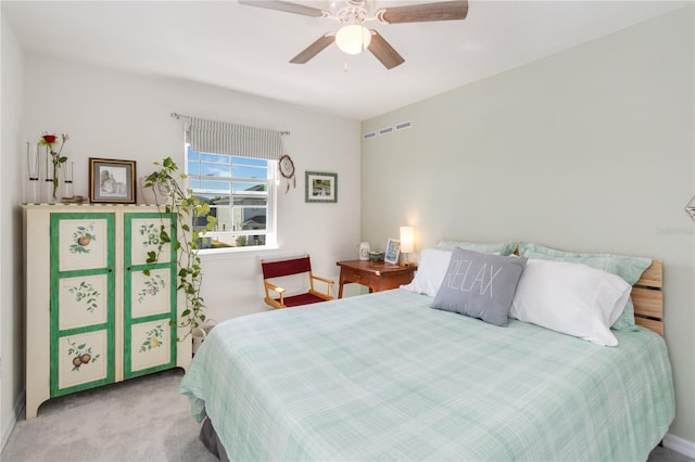 bedroom featuring carpet flooring and ceiling fan