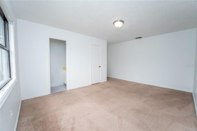 spare room with a wealth of natural light, a textured ceiling, and carpet flooring