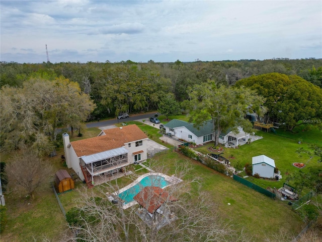 aerial view featuring a forest view