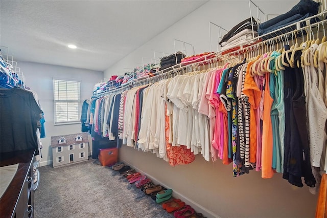 walk in closet featuring carpet