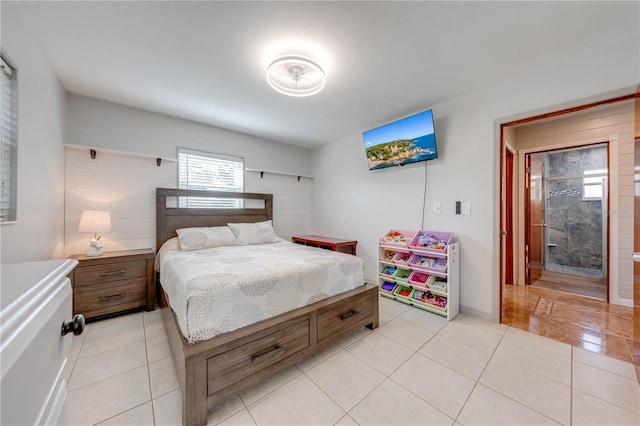 bedroom with light tile patterned flooring