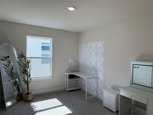 misc room with baseboards and dark colored carpet