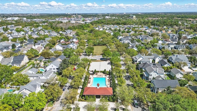 birds eye view of property with a residential view