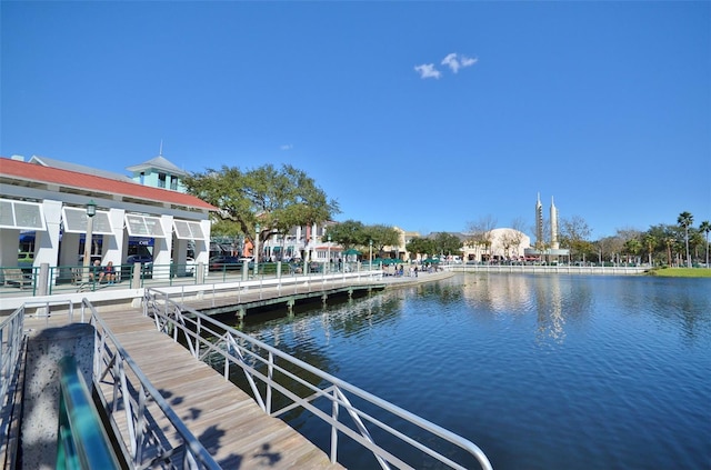 view of dock featuring a water view