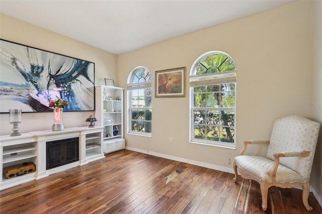 sitting room featuring baseboards and wood-type flooring