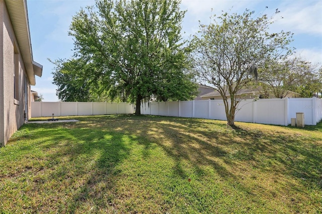 view of yard with a fenced backyard