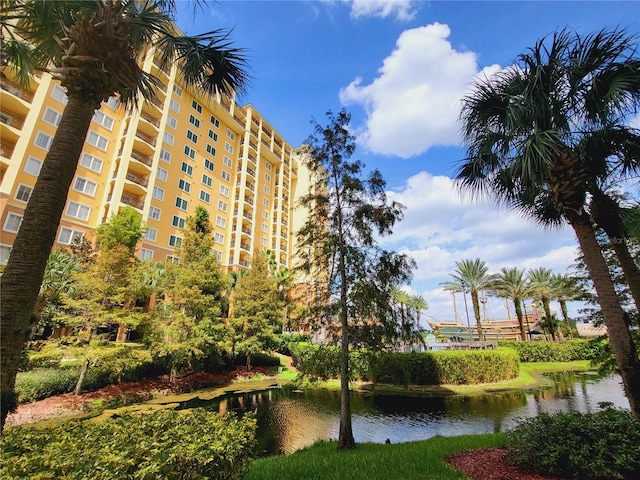 view of property with a water view