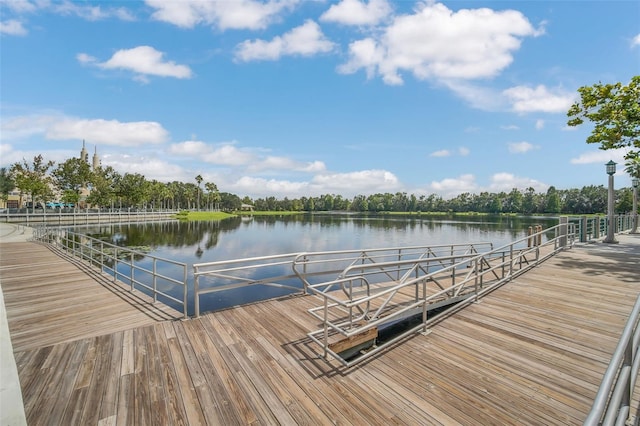 view of dock featuring a water view