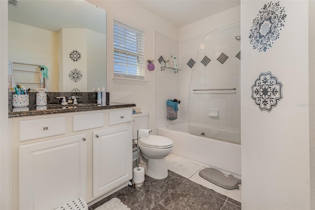 full bathroom with toilet, vanity, and shower / bathing tub combination