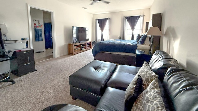 bedroom with carpet floors and visible vents