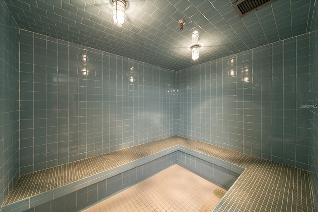 view of sauna / steam room with tile patterned floors