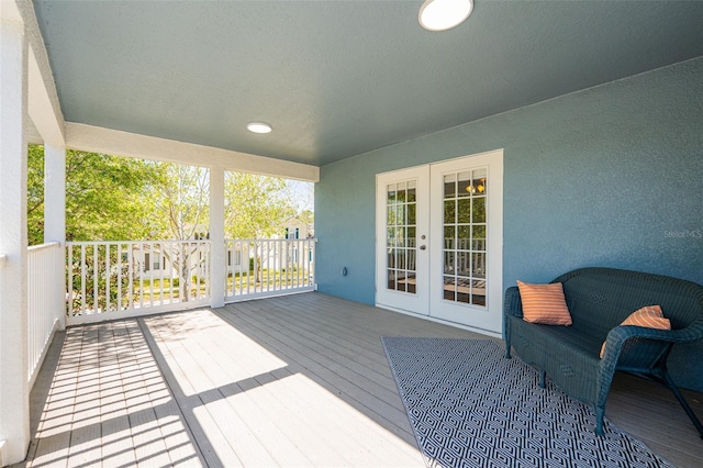 wooden terrace with french doors