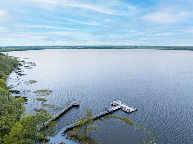 exterior space with a water view