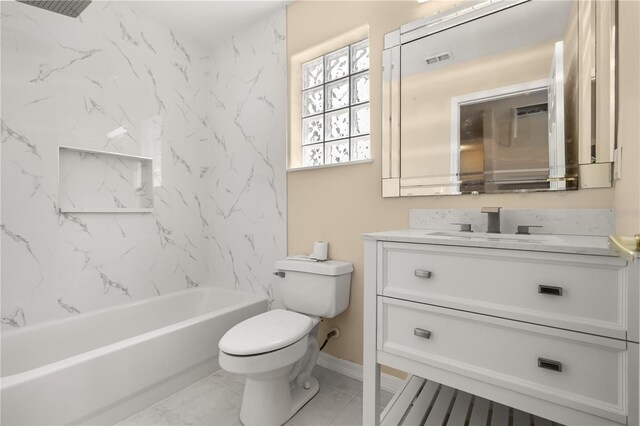 3637 Rothbury Dr, Belle Isle, FL 32812 - bathroom with vanity, visible vents, marble finish floor, toilet, and  shower combination