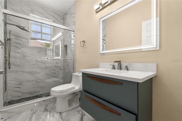 3637 Rothbury Dr, Belle Isle, FL 32812 - bathroom with vanity, marble finish floor, a marble finish shower, and toilet