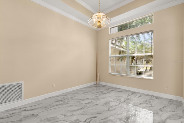 3637 Rothbury Dr, Belle Isle, FL 32812 - empty room with visible vents, marble finish floor, baseboards, and an inviting chandelier