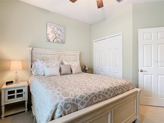 501 Heartwell Dr, Poinciana, FL 34759 - bedroom with a closet, ceiling fan, and light colored carpet