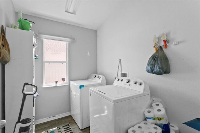323 Azincourt Ln, Kissimmee, FL 34759 - laundry room with washer and clothes dryer, wood finished floors, laundry area, and baseboards