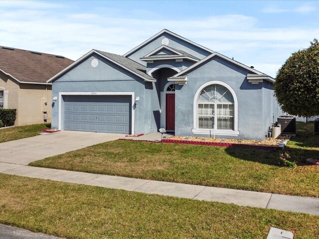 7733 Beridale Ct, Orlando, FL 32818 - ranch-style house featuring stucco siding, a garage, a front lawn, and concrete driveway