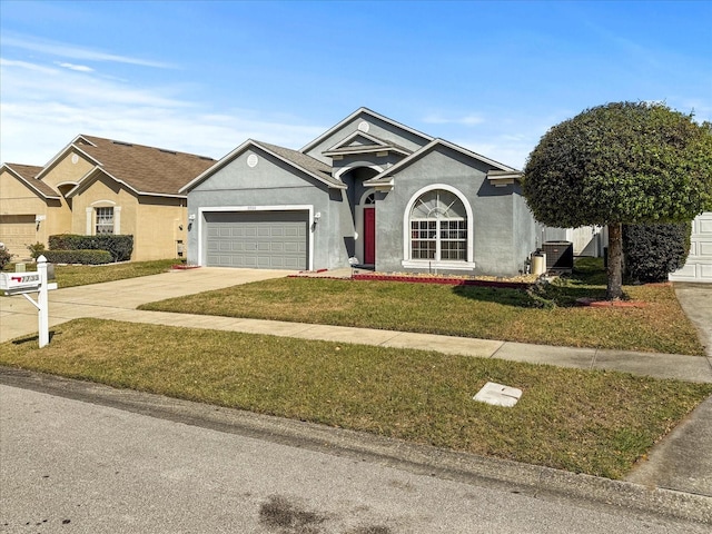 7733 Beridale Ct, Orlando, FL 32818 - ranch-style home featuring a garage, driveway, stucco siding, and a front lawn