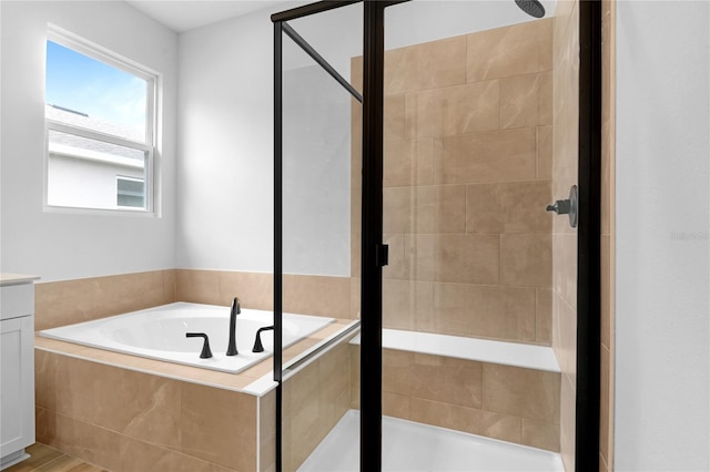 4083 Bannock Ave, Tavares, FL 32778 - bathroom with a garden tub, a stall shower, and vanity