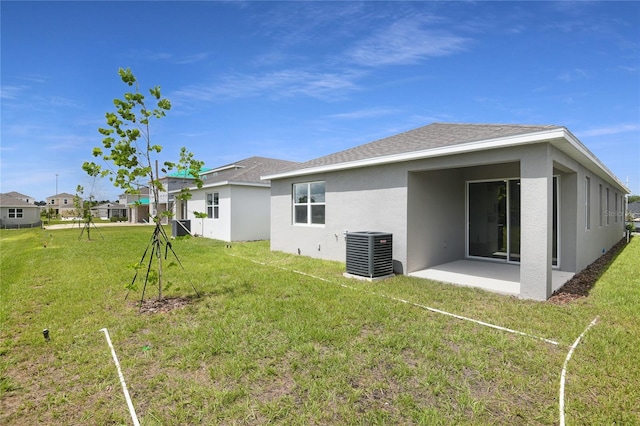 4079 Bannock Ave, Tavares, FL 32778 - back of property with a patio, stucco siding, a lawn, and a shingled roof