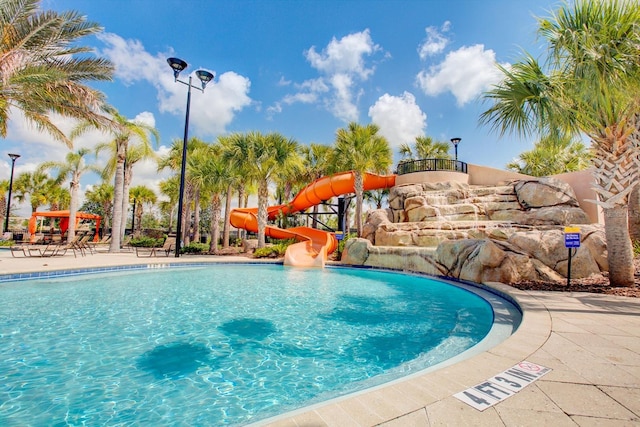 pool with a water slide