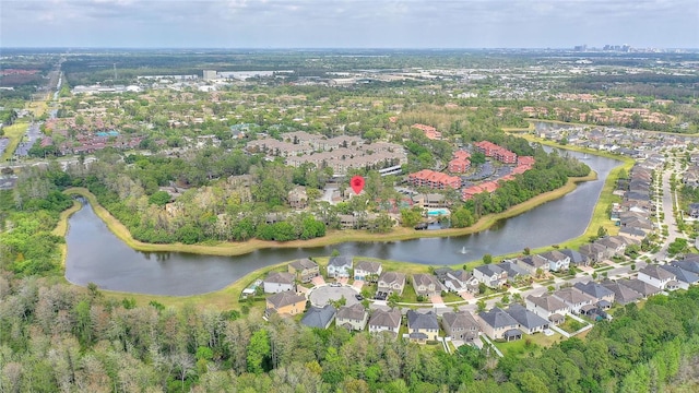 aerial view with a residential view and a water view