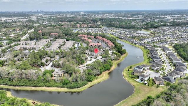 bird's eye view with a water view and a residential view