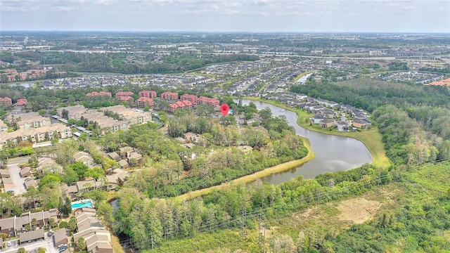 bird's eye view with a residential view and a water view